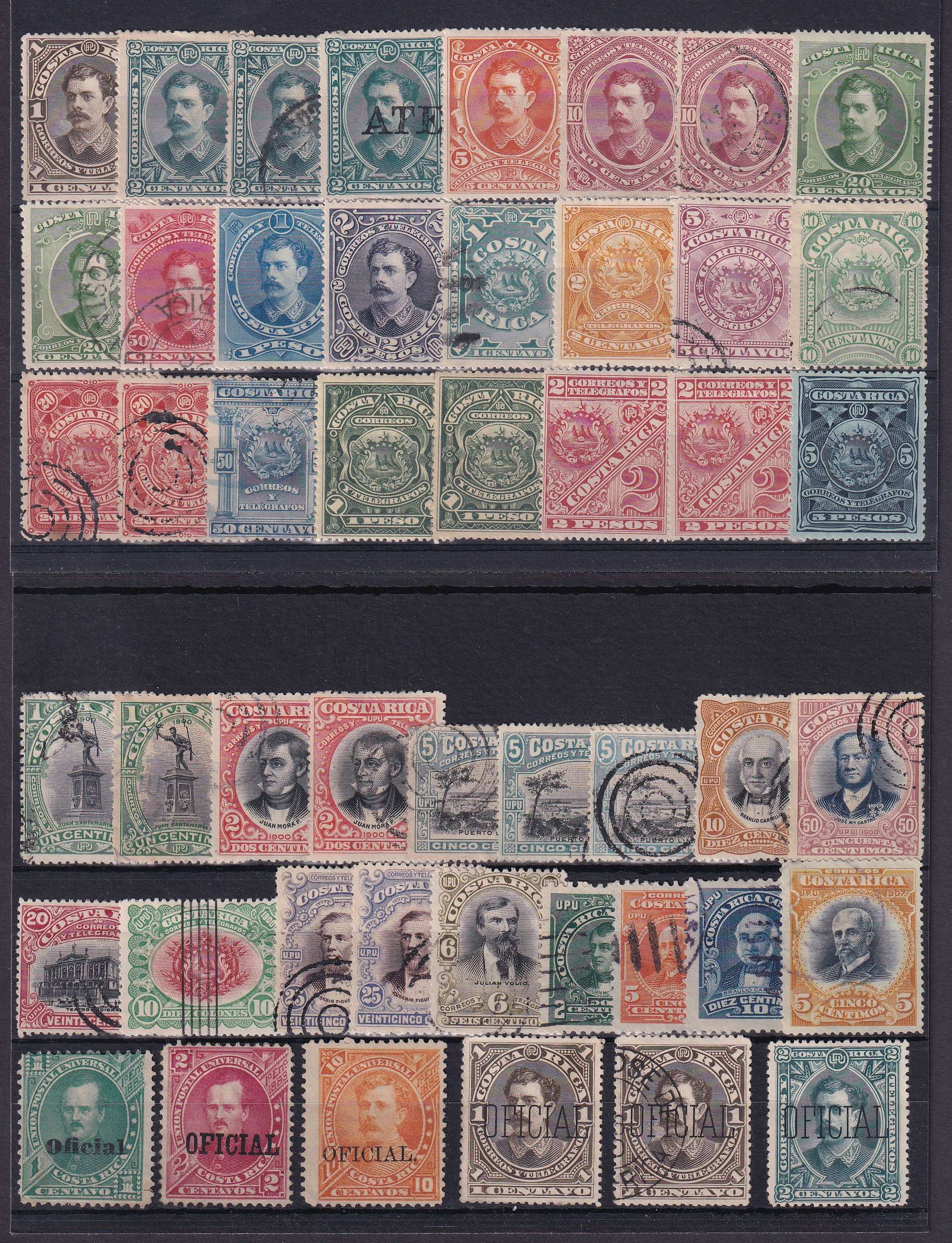 Costa Rica 1881 — Better selection of 79 stamps on cards including key values, officials, Guanacaste…