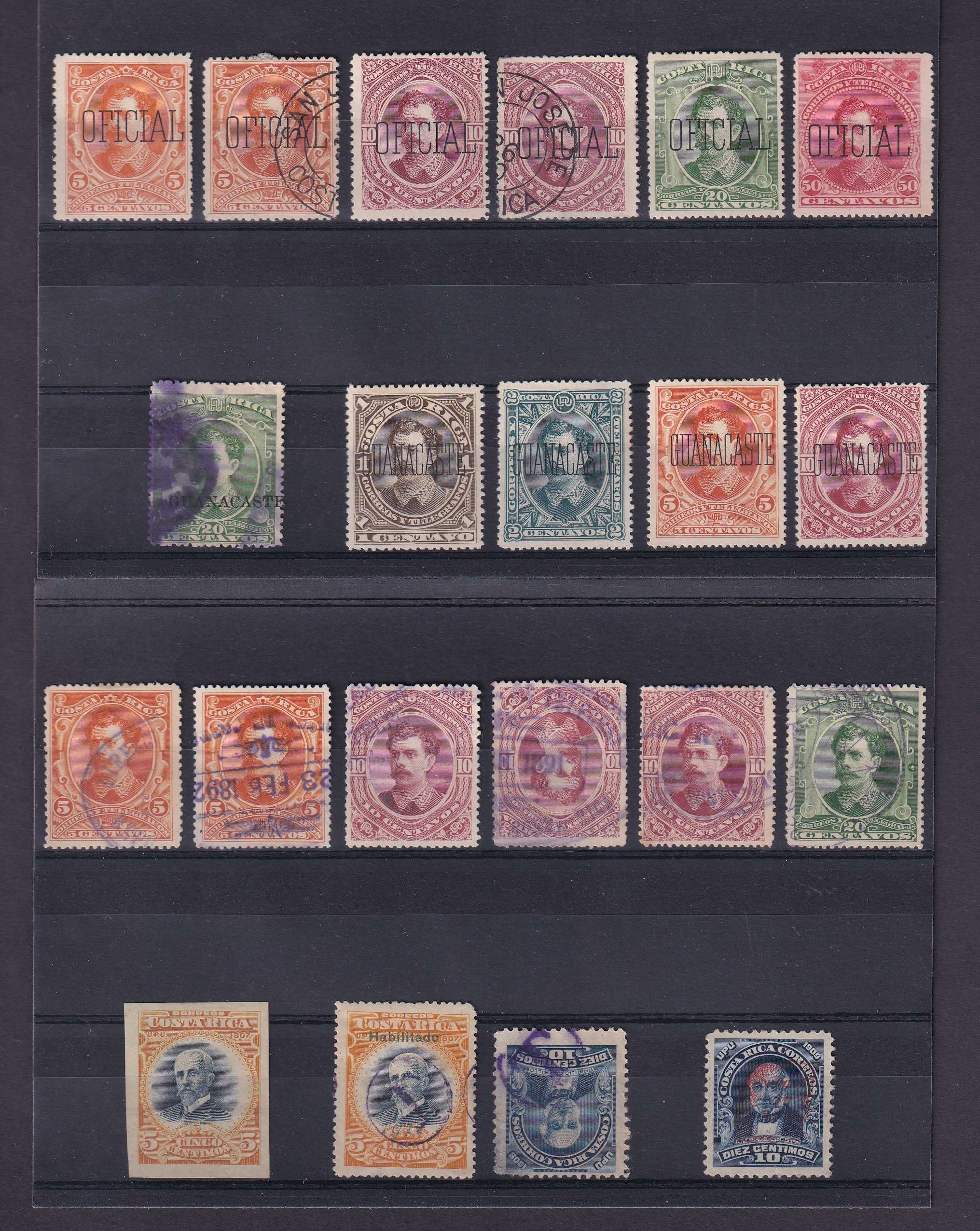 Costa Rica 1881 — Better selection of 79 stamps on cards including key values, officials, Guanacaste…