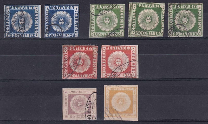 Uruguay 1856 — Scott 4-5, 8 & 13