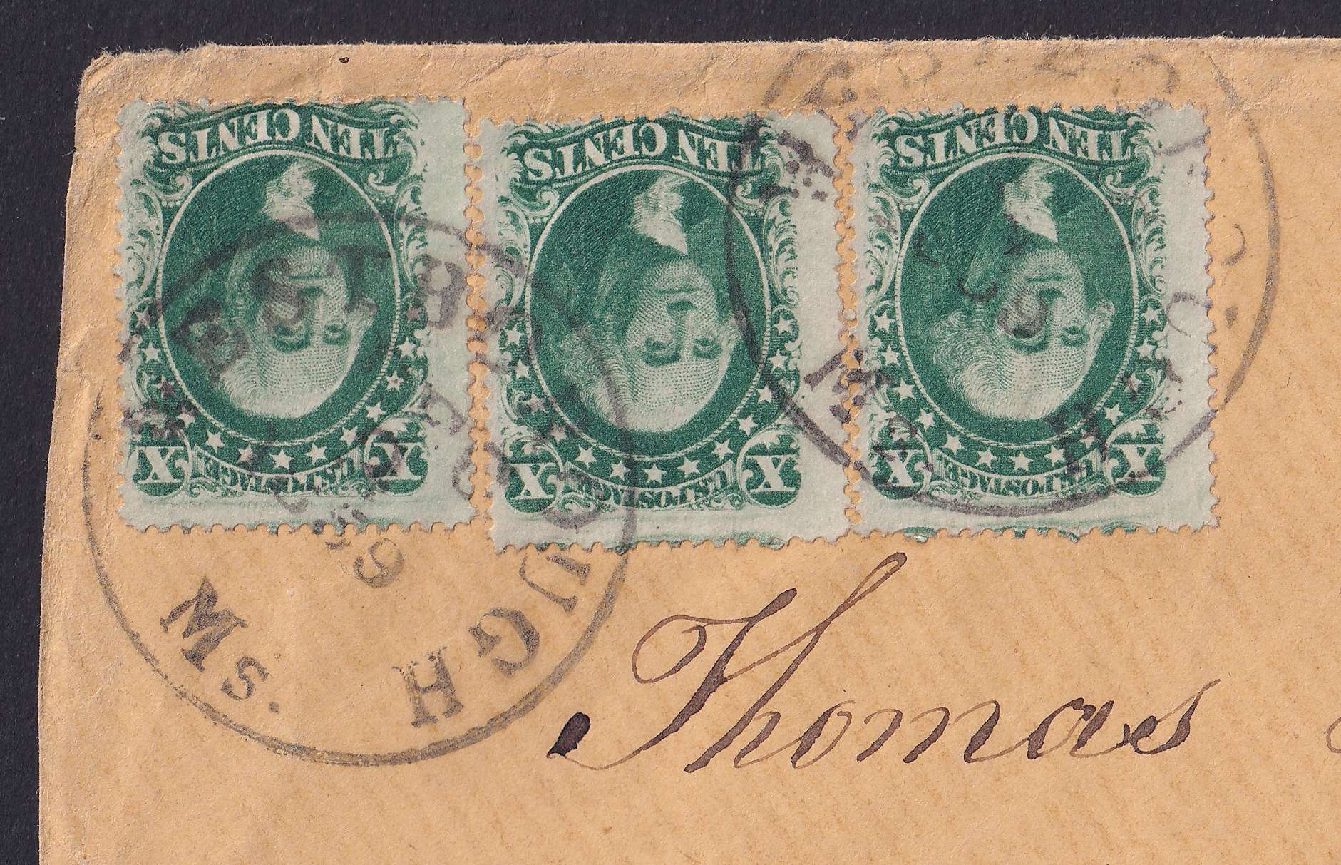 United States 1859 — Scott 35 three singles on cover from West Borough, Ms to the Sandwich Islands in Hawaii