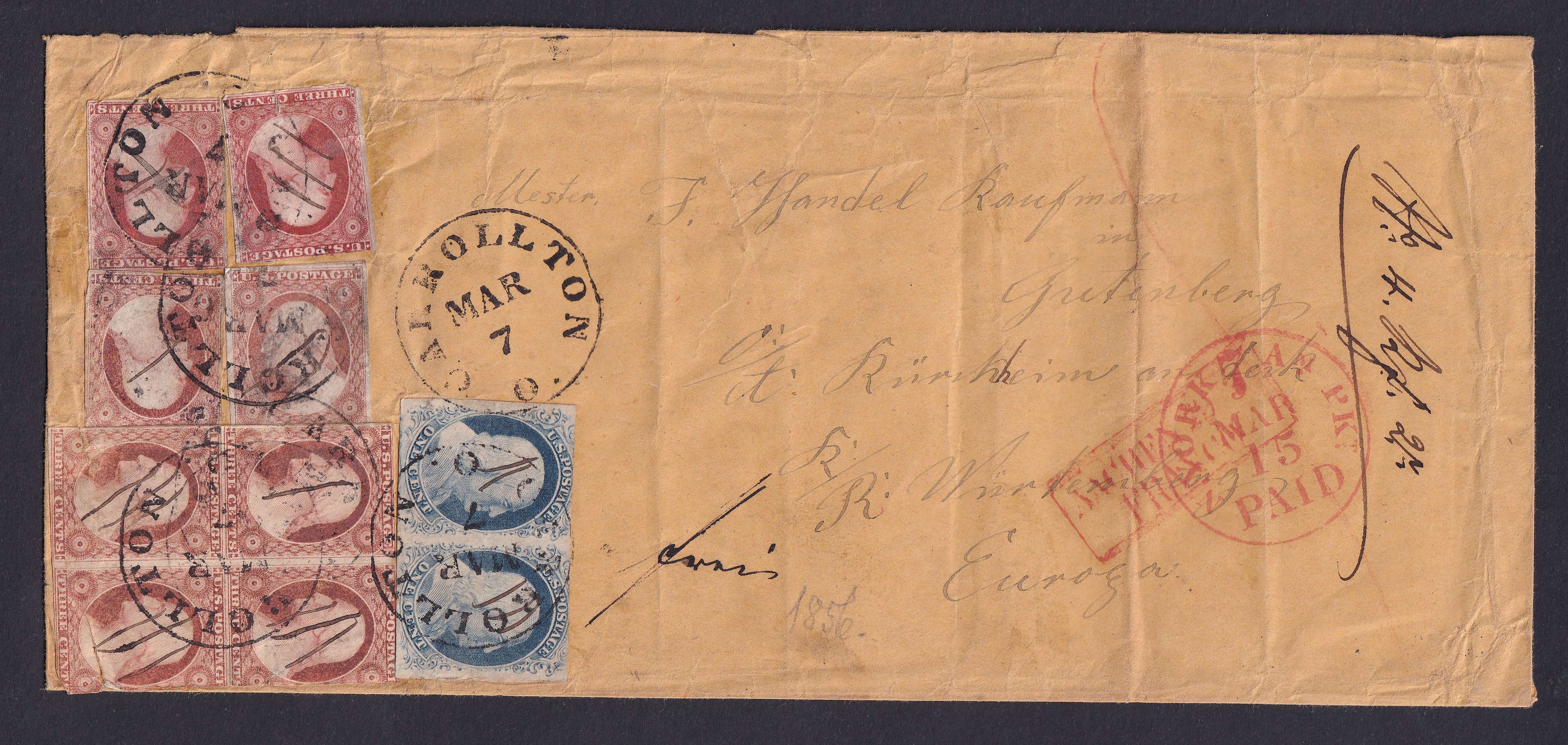 United States 1857 — A superbe cover to Germany