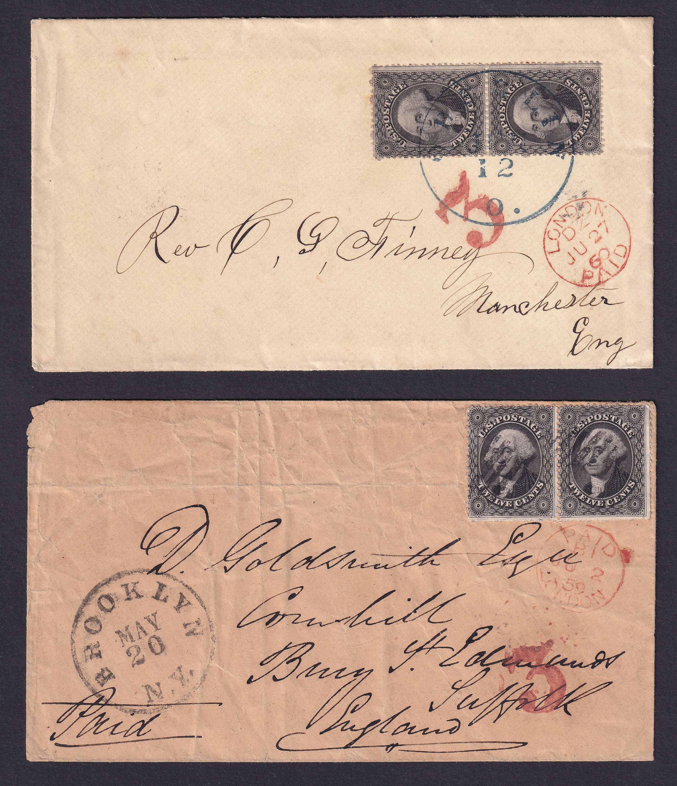 United States 1859 — Two covers with pairs of Scott 36