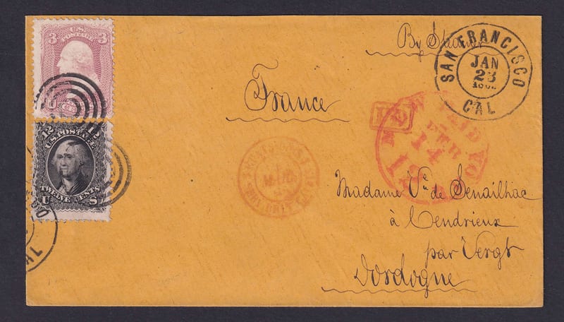 United States 1865 — Cover by Steamer to Vergt, Dordogne, France