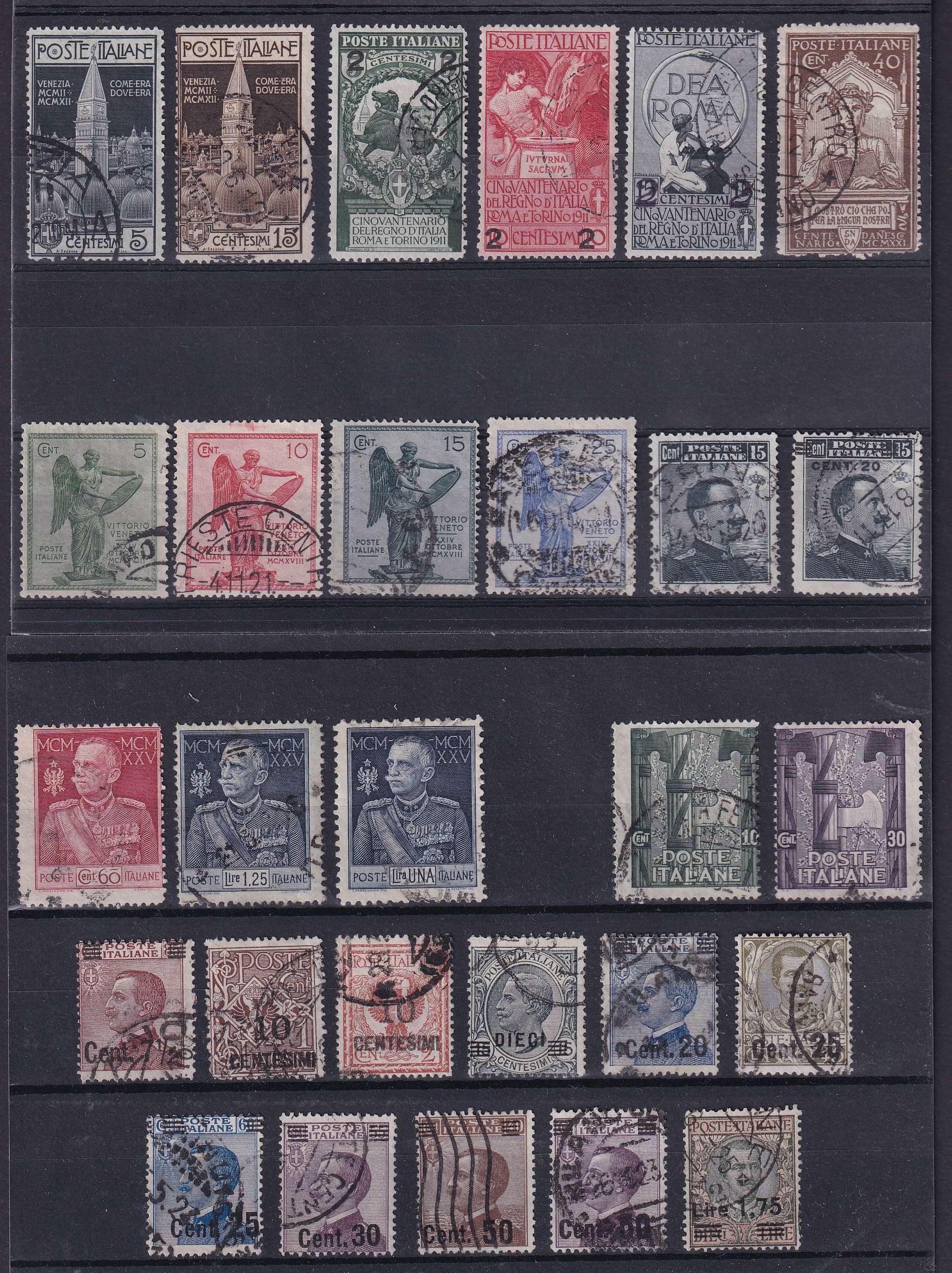 Italy 1911 — Selection of 104 stamps on cards including full sets & key values