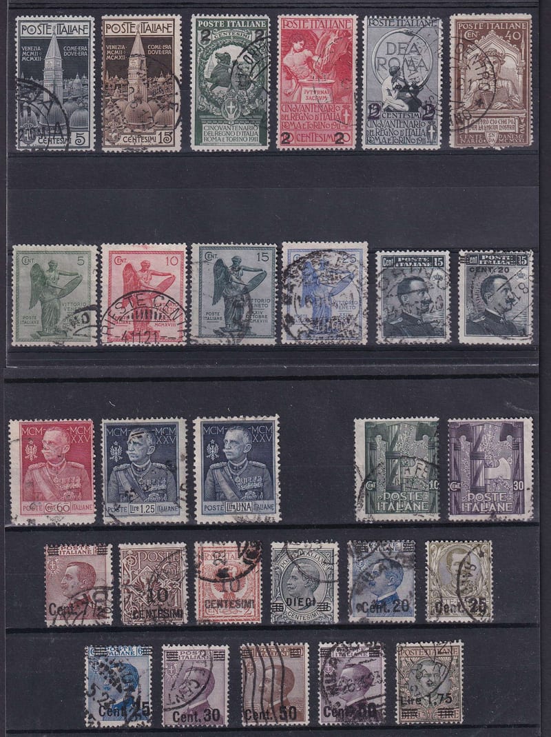Italy 1911 — Selection of 104 stamps on cards including full sets & key values