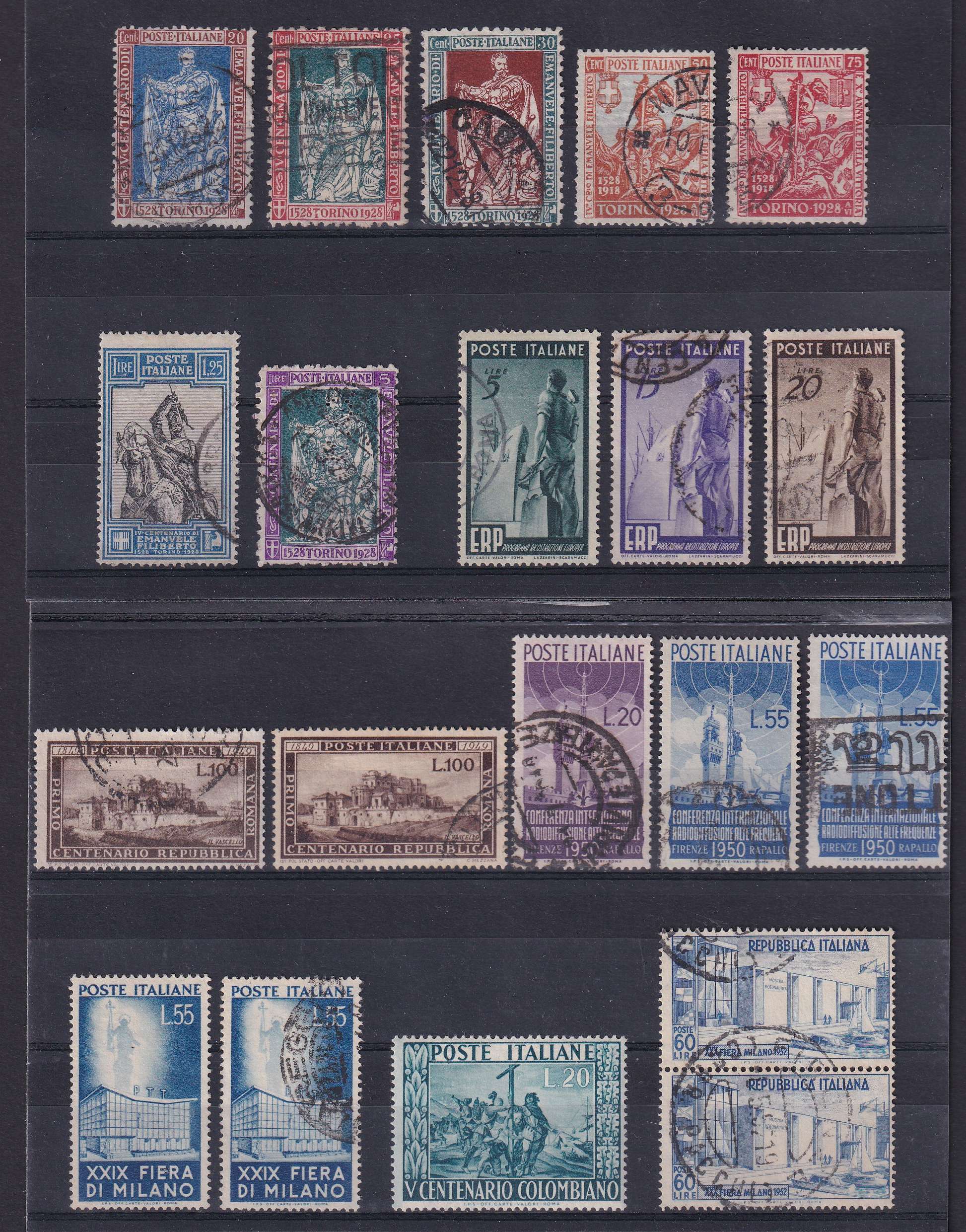 Italy 1928 — Scott 201-206, 208, 515-517, 518(2x), 538-539 (2x of the top value), 573(2x), 578(2x),…