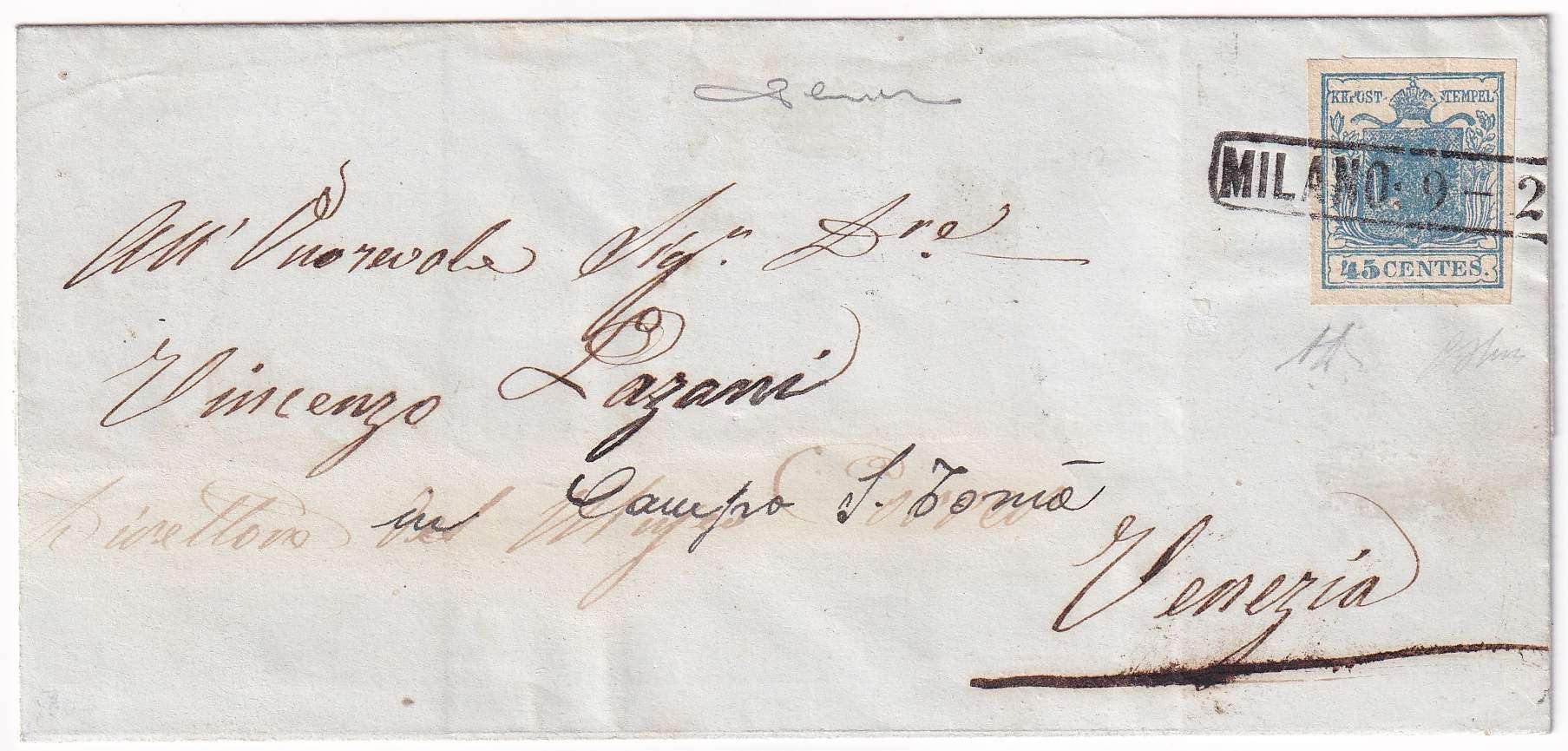 Austria 1850 — Letter sheet with Scott 6d type I, ribbed paper