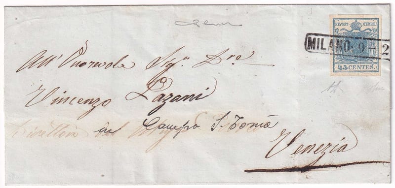 Austria 1850 — Letter sheet with Scott 6d type I, ribbed paper