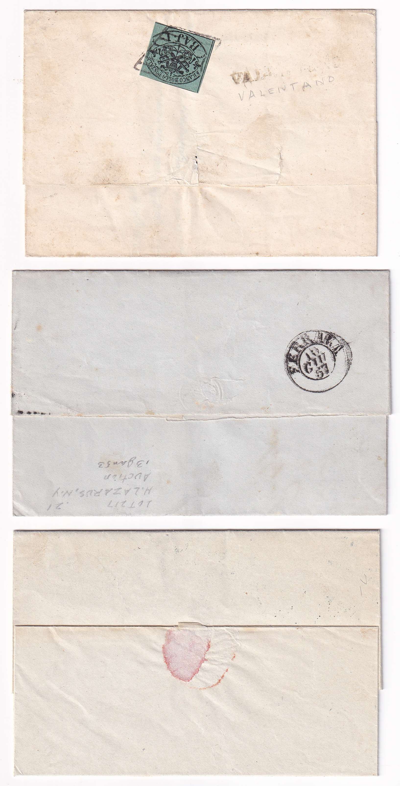 Italy 1857 — Group of three entire letter sheets with Scott 2a, 3 & 4