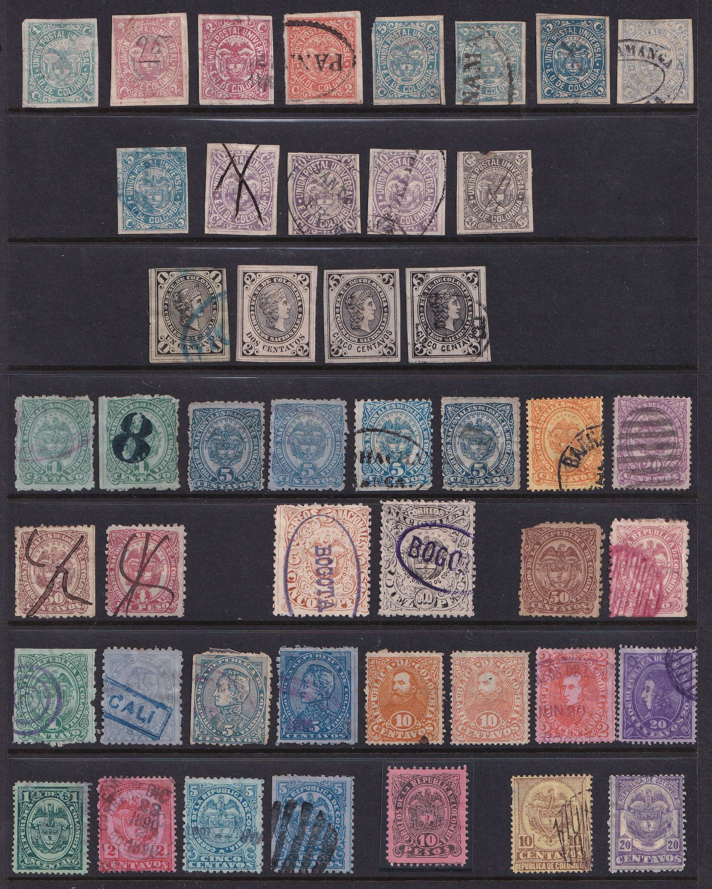 Colombia 1859 — Selection of 159 stamps on cards including full sets, key values & better