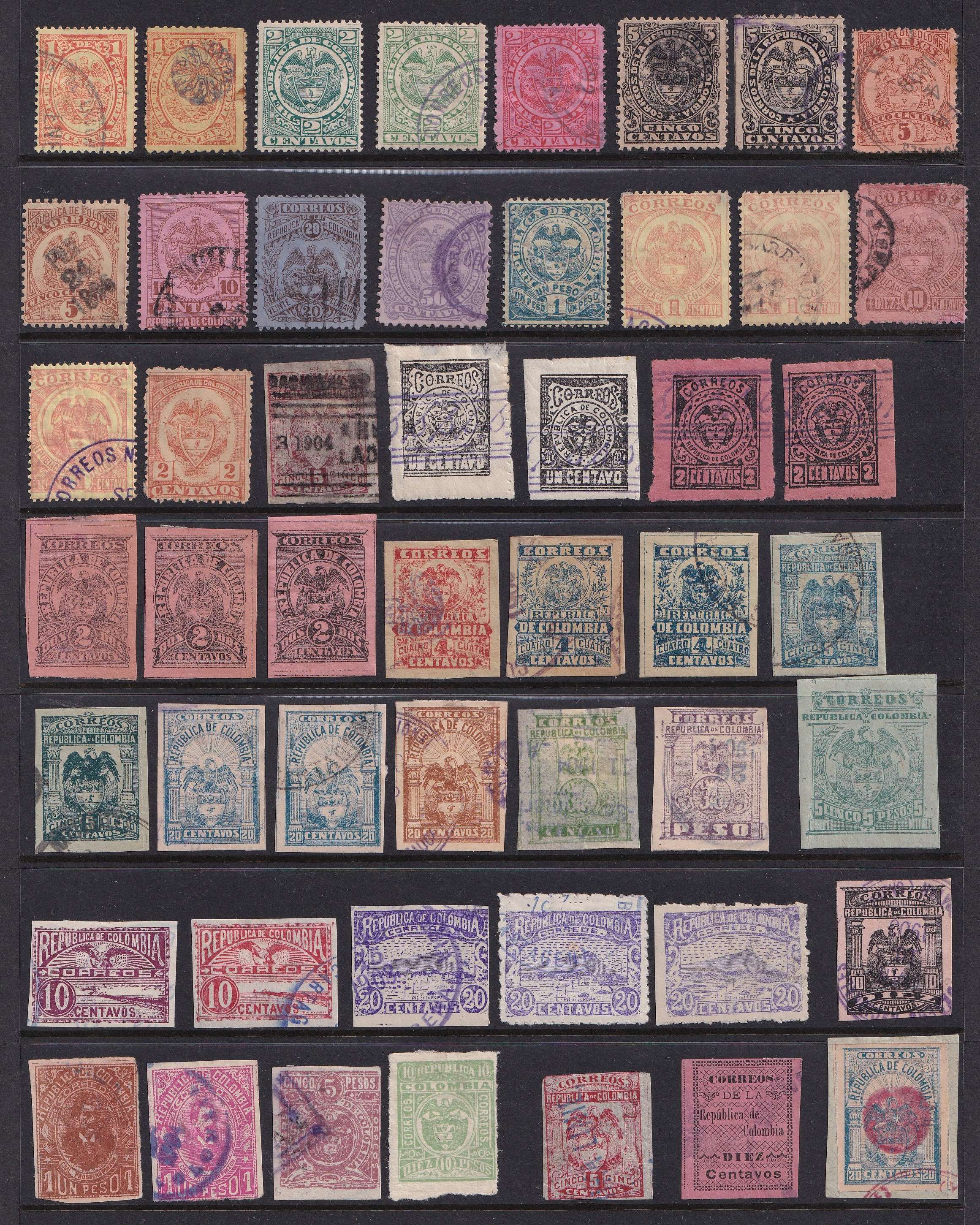 Colombia 1859 — Selection of 159 stamps on cards including full sets, key values & better