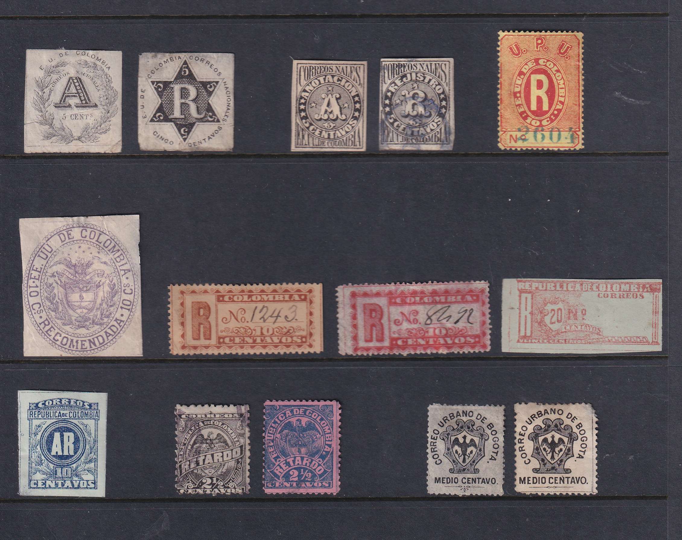 Colombia 1859 — Selection of 159 stamps on cards including full sets, key values & better