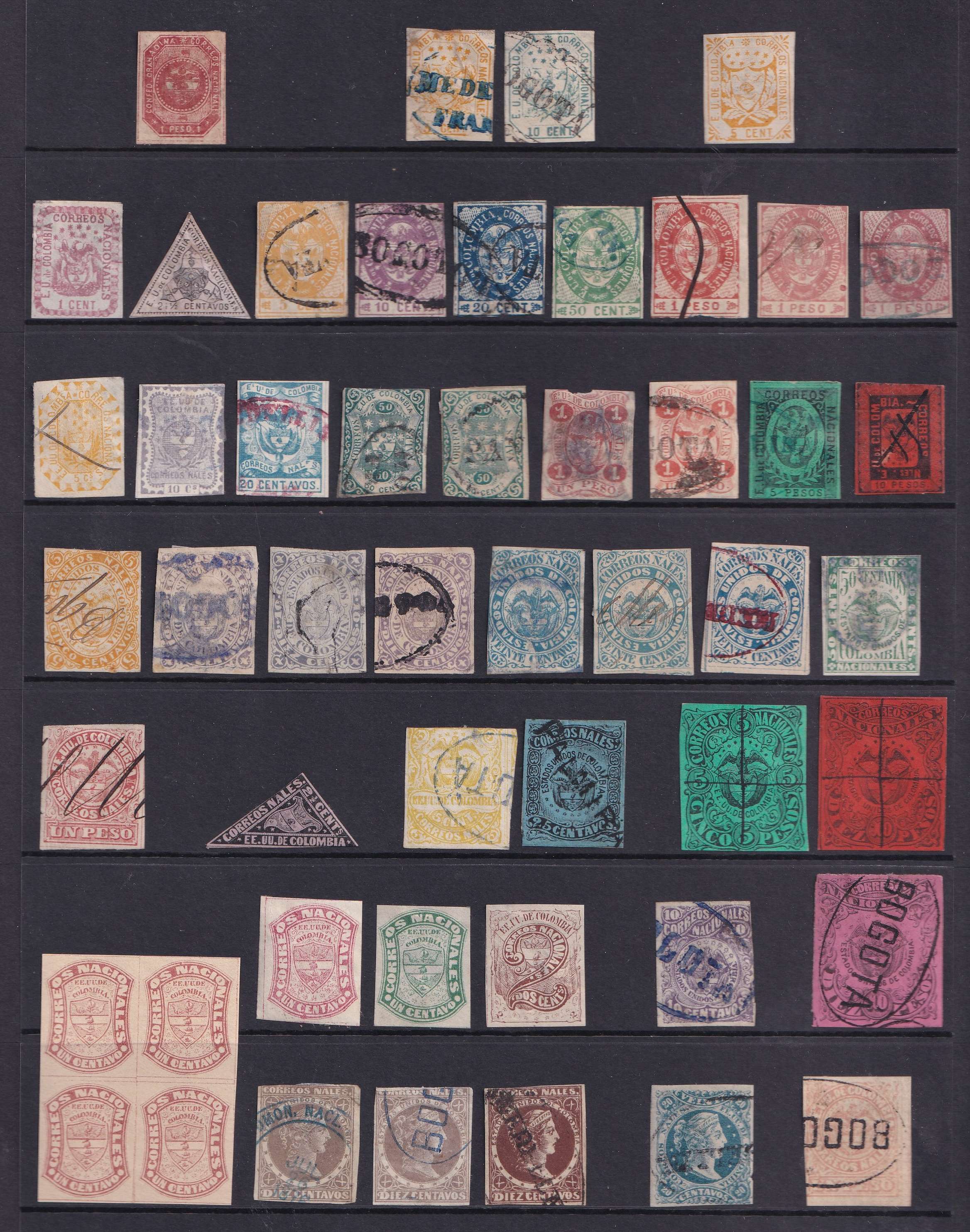 Colombia 1859 — Selection of 159 stamps on cards including full sets, key values & better