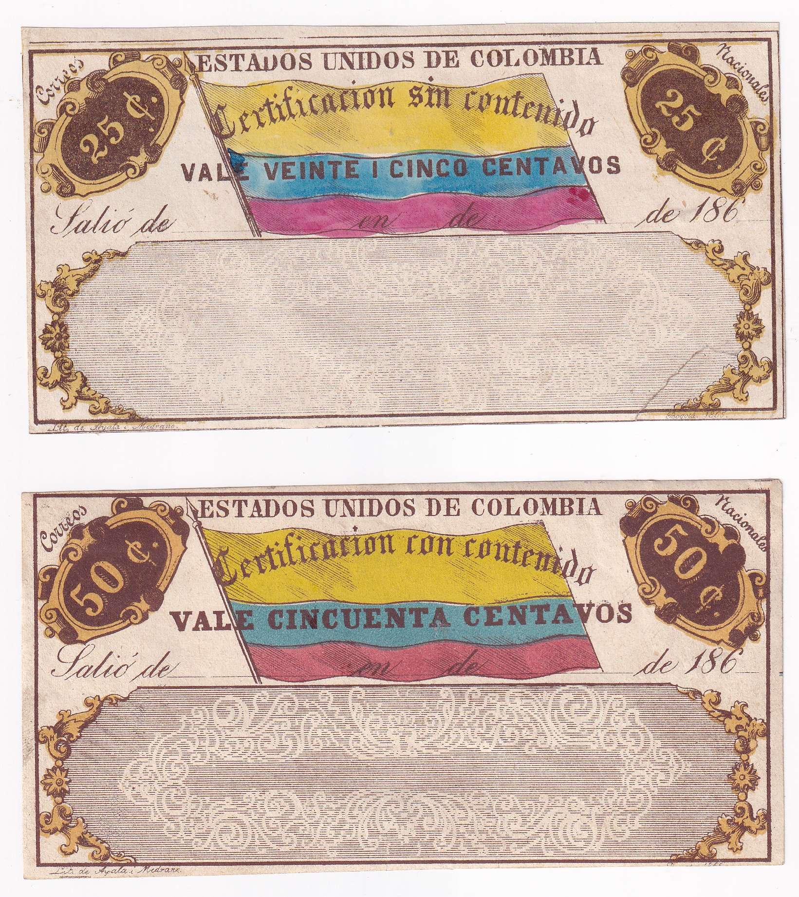 Colombia 1865 — Insured letter stamps