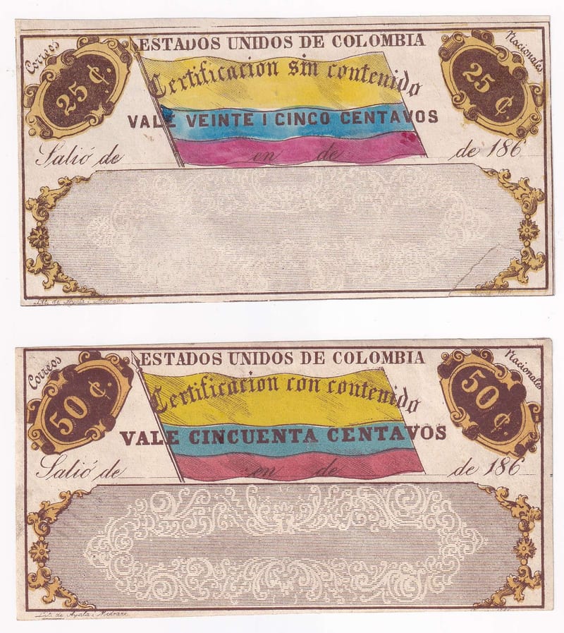 Colombia 1865 — Insured letter stamps