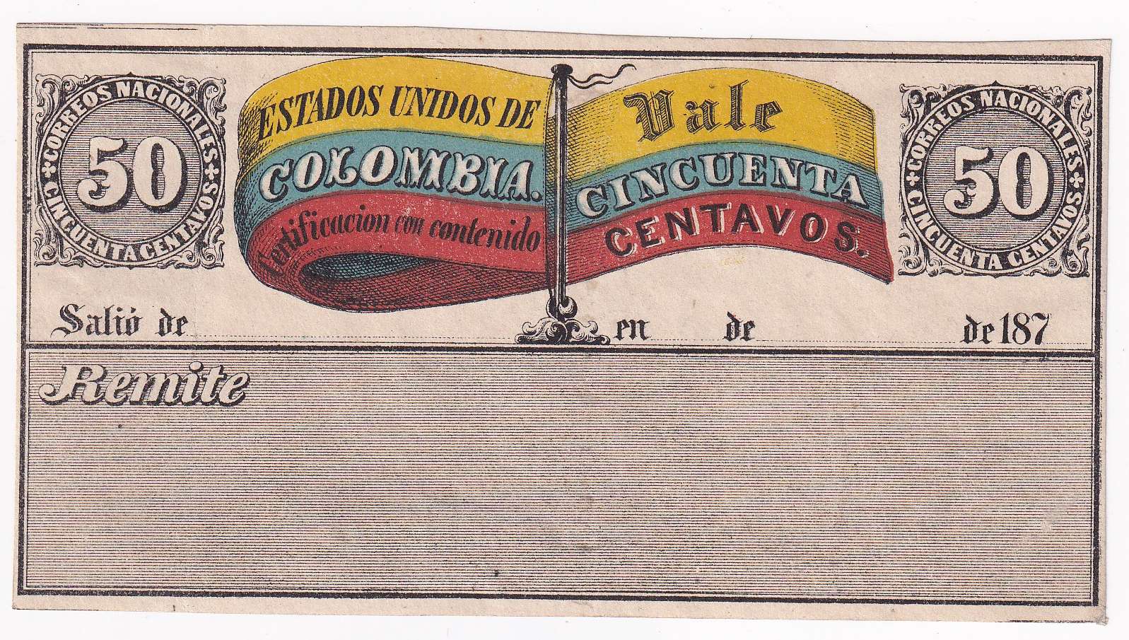 Colombia 1873 — Insured letter stamps