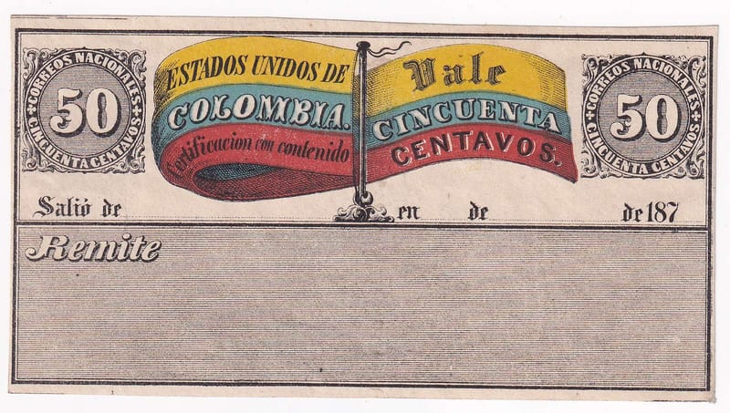 Colombia 1873 — Insured letter stamps