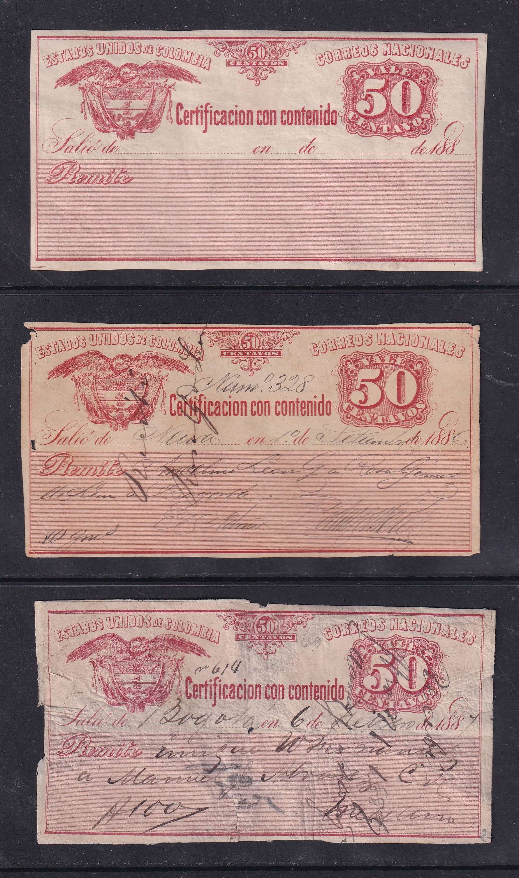 Colombia 1883 — Insured letter stamps