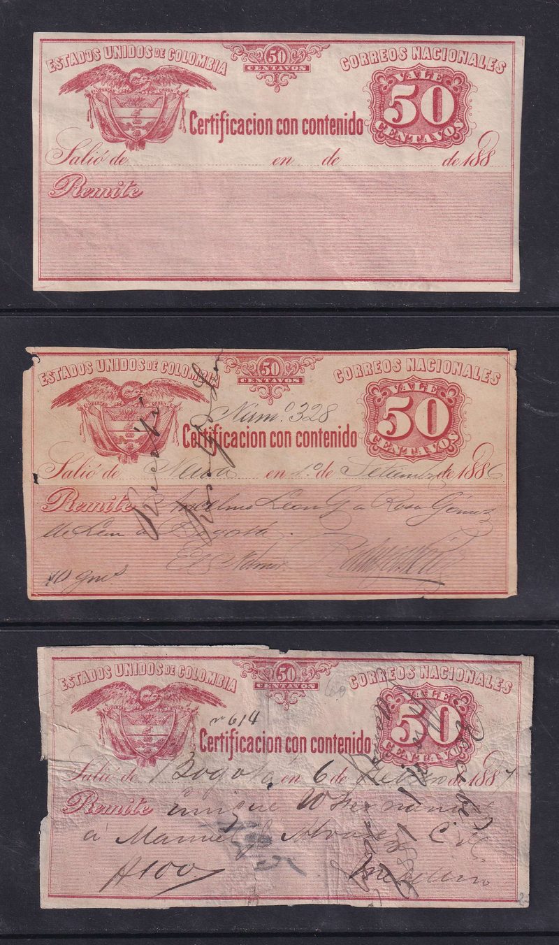 Colombia 1883 — Insured letter stamps