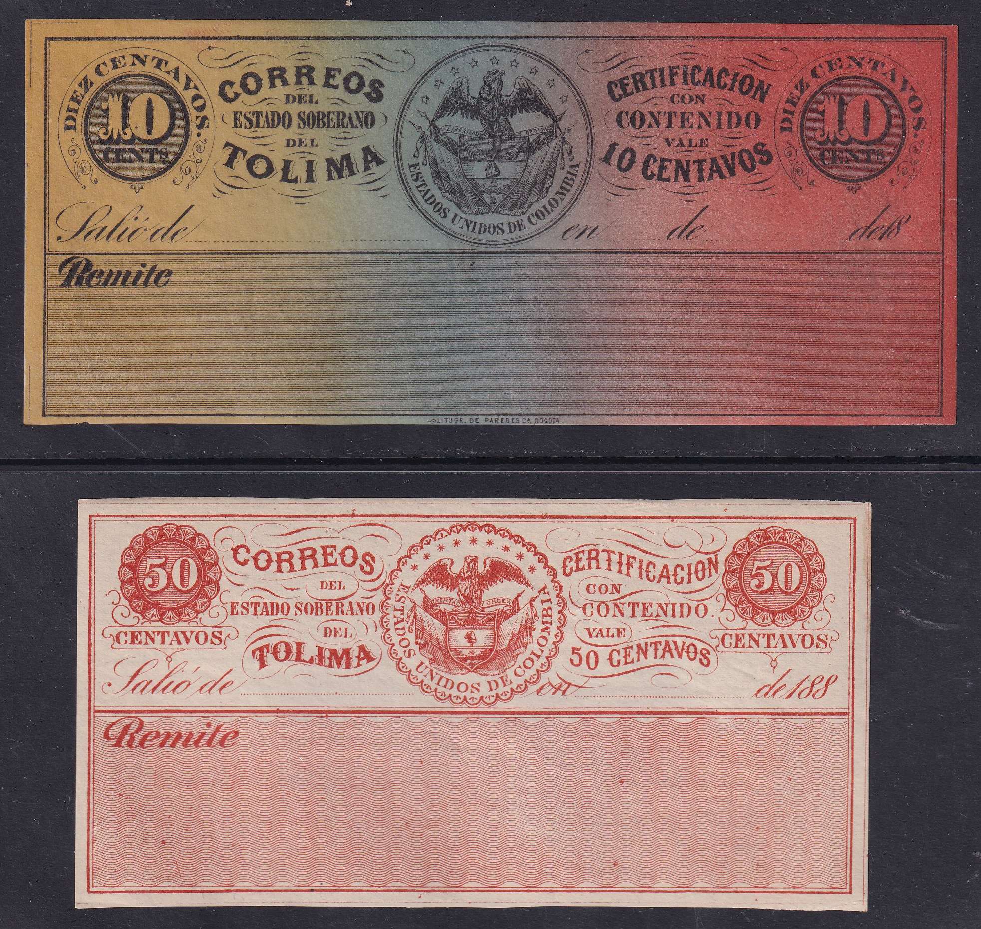 Colombia 1879 — Insured letter stamps