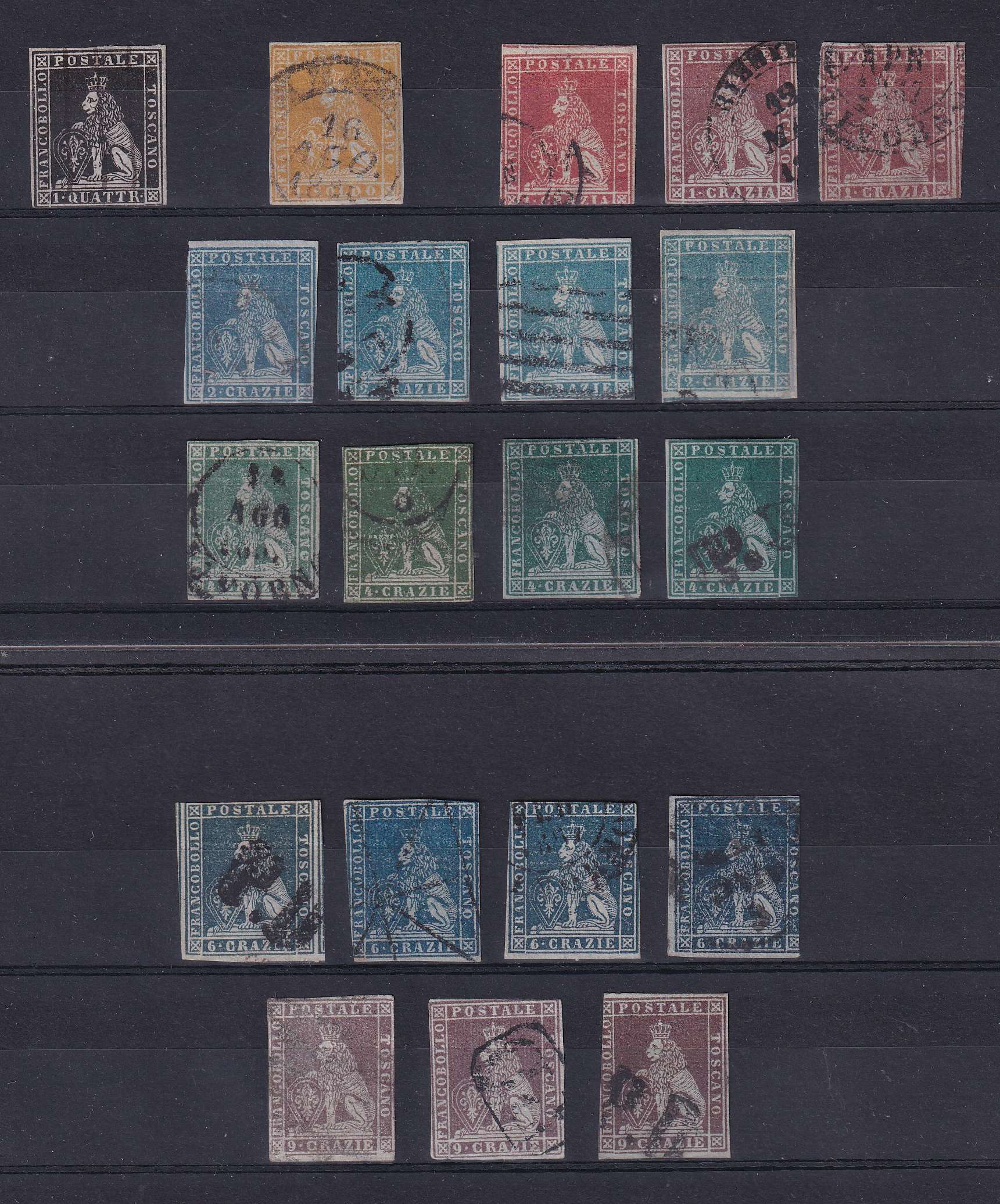 Italy 1851 — Scott 1-2, 4-8, 4a, 5a, 6a, 7a, 7b & 8a