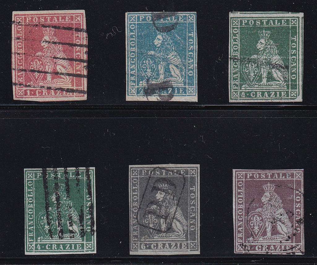 Italy 1851 — Scott 4, 5a, 6, 6a, 7 & 8