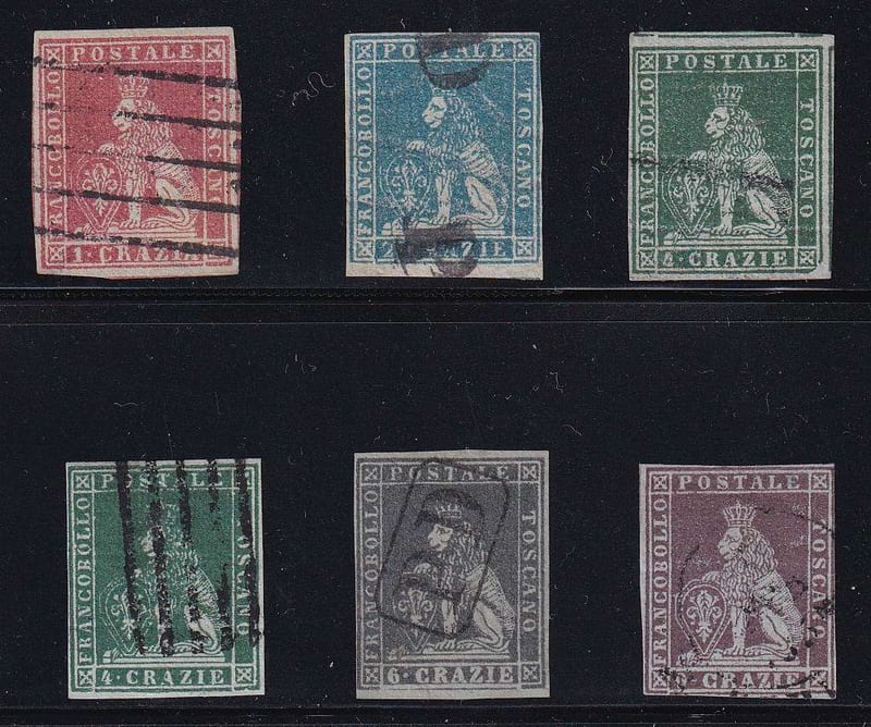 Italy 1851 — Scott 4, 5a, 6, 6a, 7 & 8
