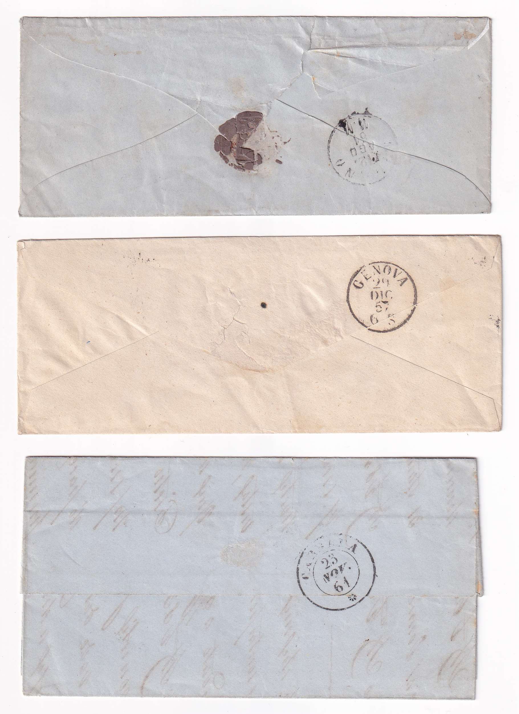 Italy 1861 — Group of 4 covers & one front with Scott 12, 12a or 12b with S