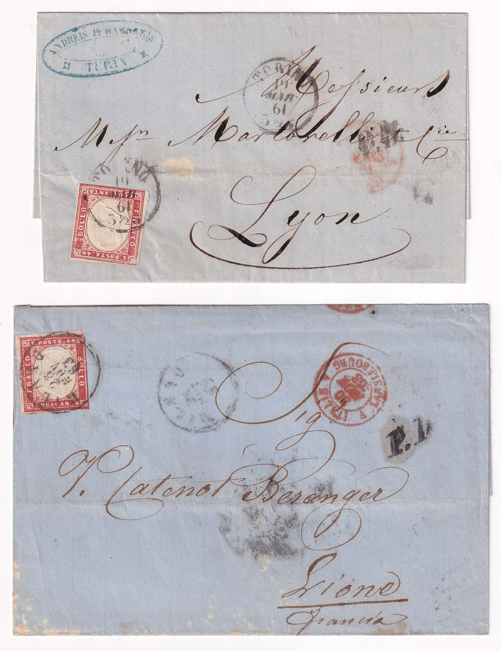 Italy 1861 — Pair OF Letters TO France