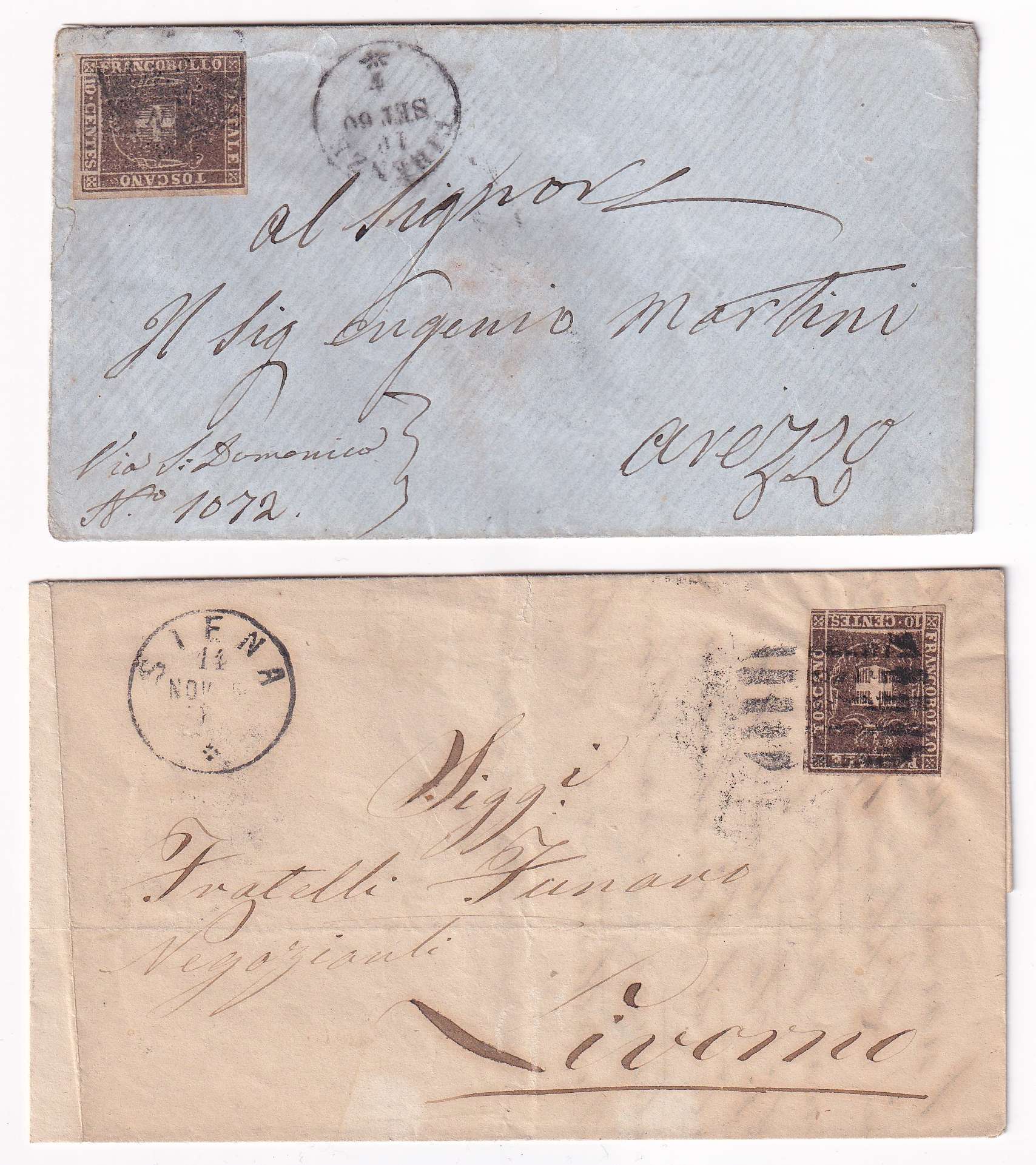 Italy 1860 — Scott 19 & 19b on separate letters