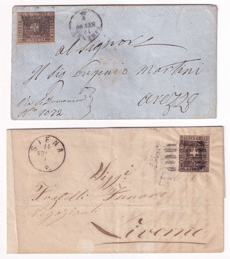 Italy 1860 — Scott 19 & 19b on separate letters