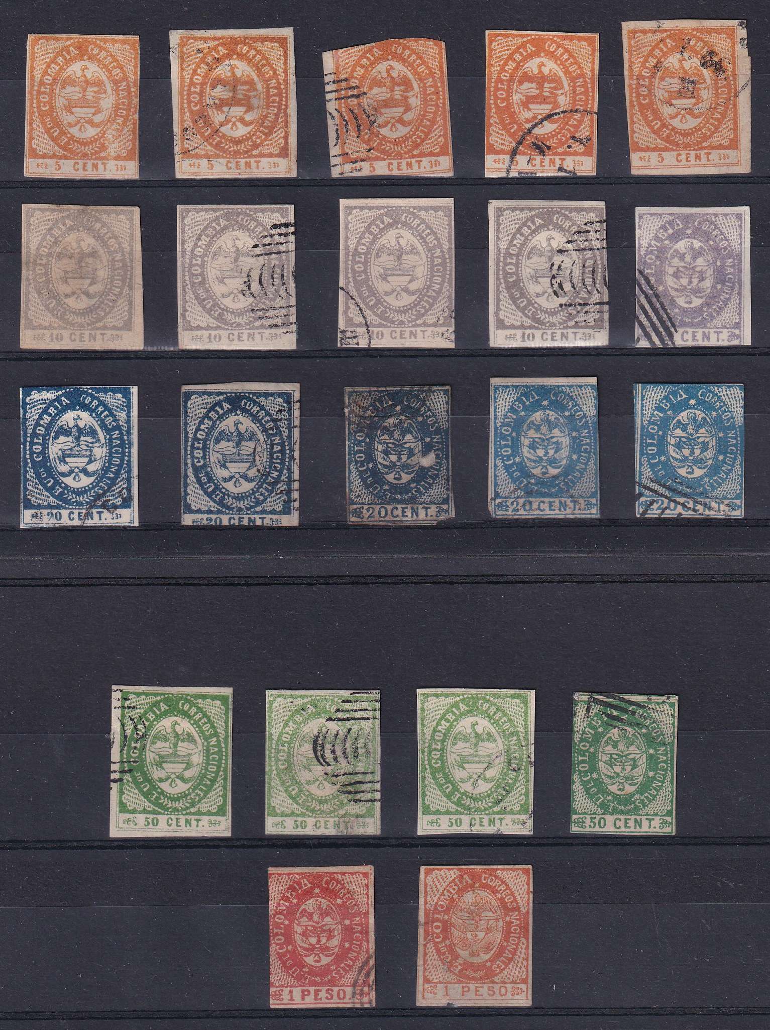 Colombia 1865 — Scott 37-42, 37a & 42a