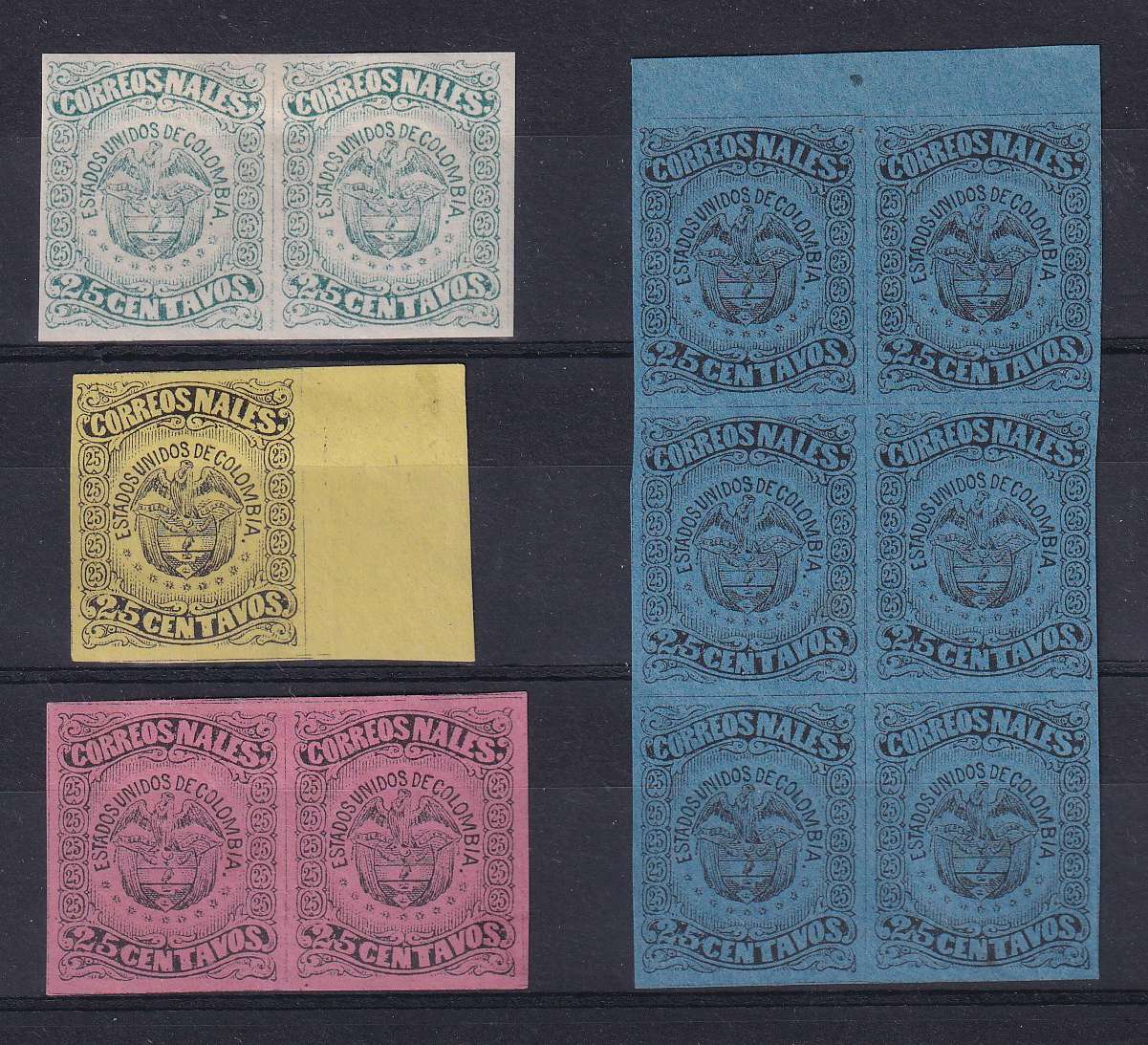 Colombia 1870 — Scott 89 & unlisted, Yvert 53B, 53C & 53D