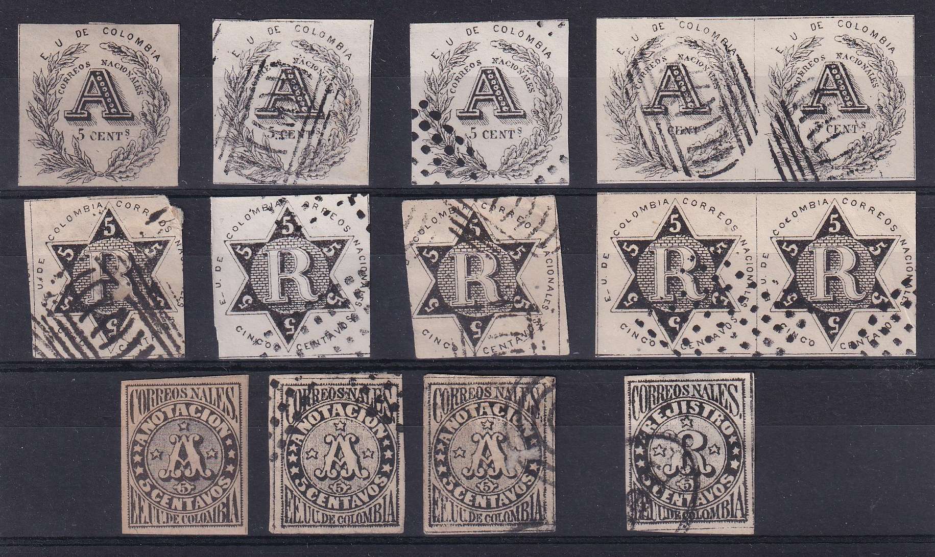 Colombia 1865 — Registration stamps