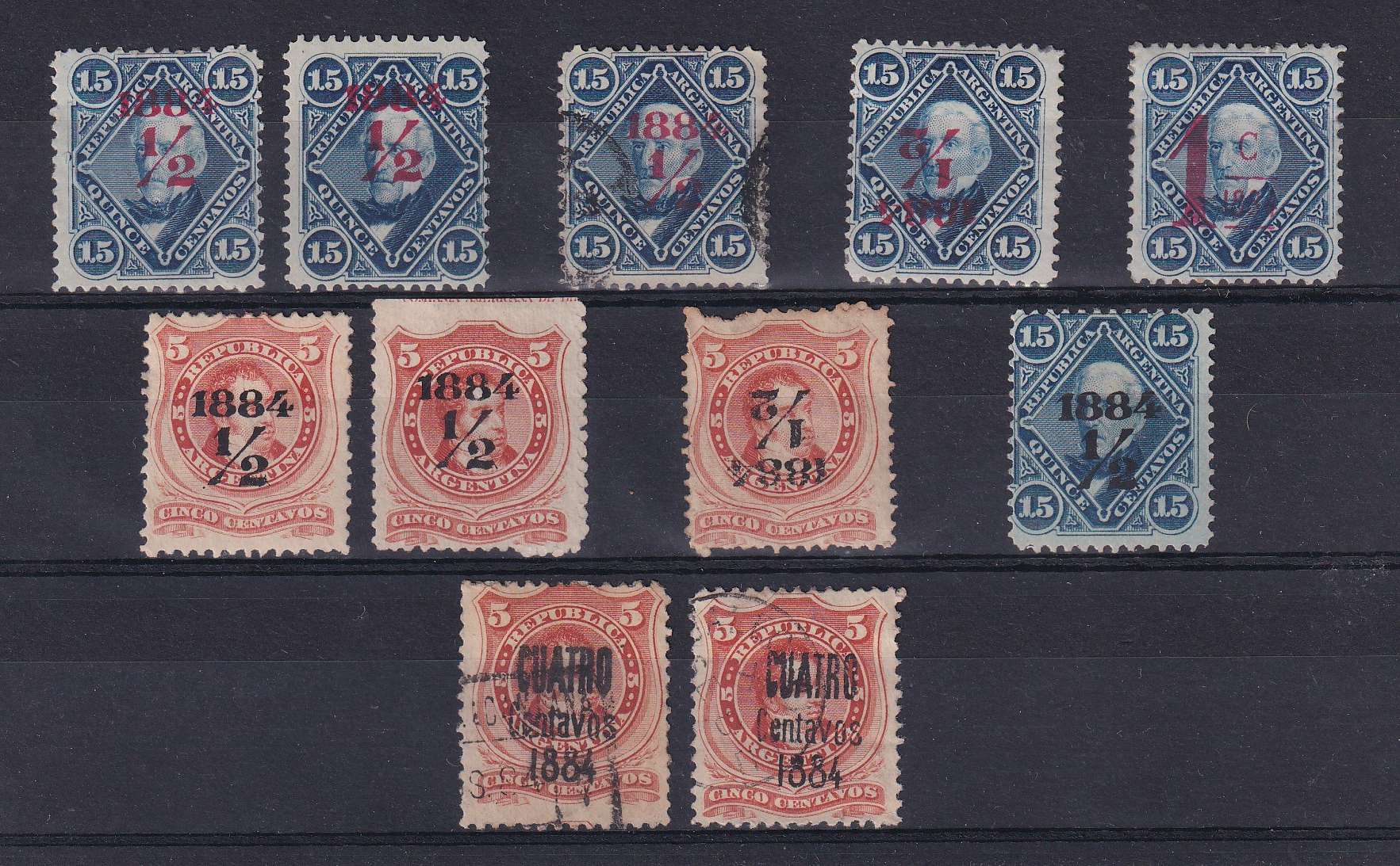 Argentina 1884 — Scott 47-51, 47b & 49a