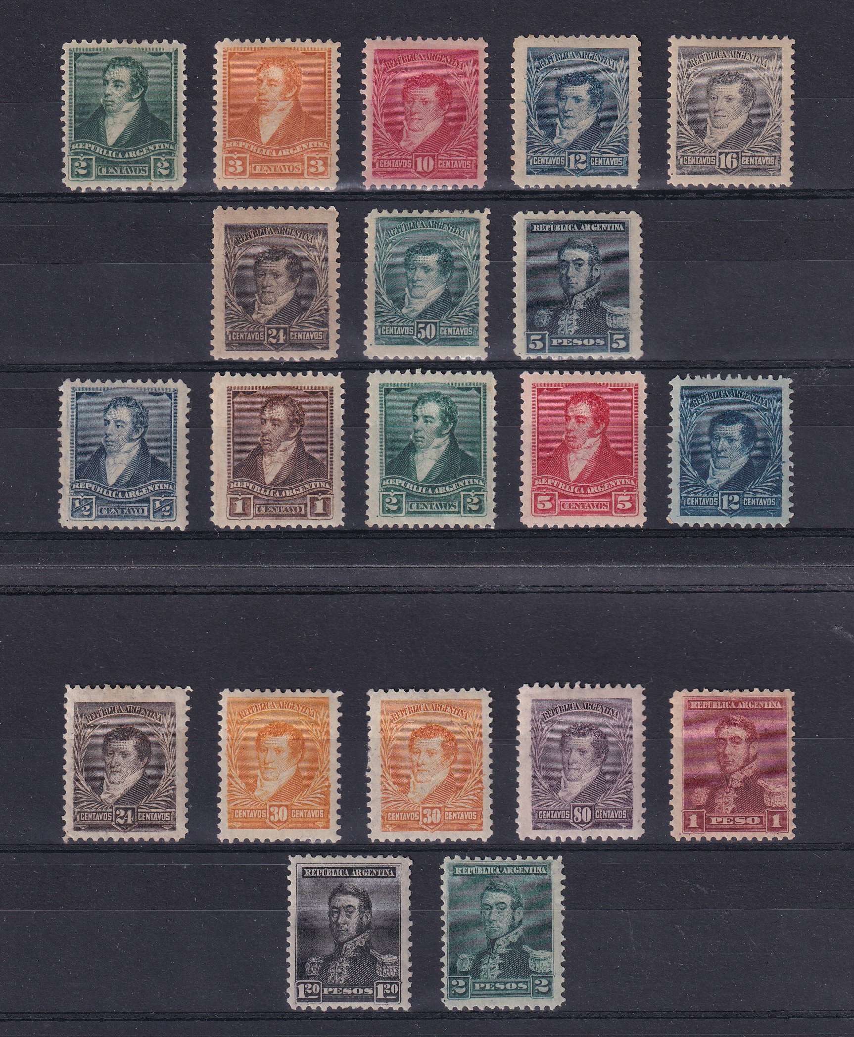 Argentina 1892 — Scott 94-95, 98-102, 105, 106-108