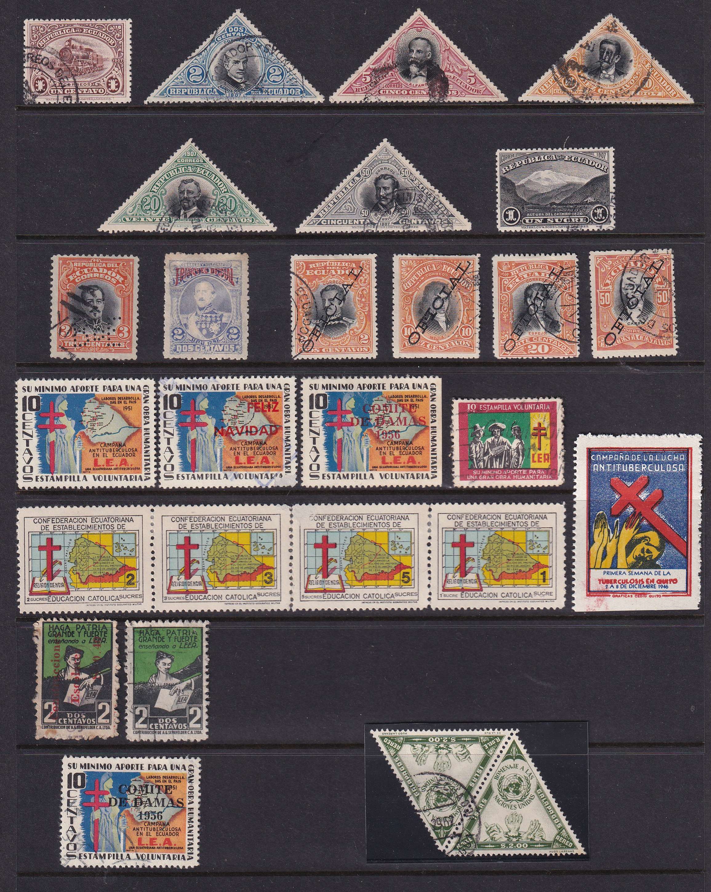 Ecuador — Better group of 138 stamps including full sets, key values, varieties, officials, perfin,…