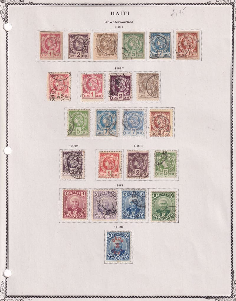 Haiti 1881 — Collection on 3 album pages including full sets & key values