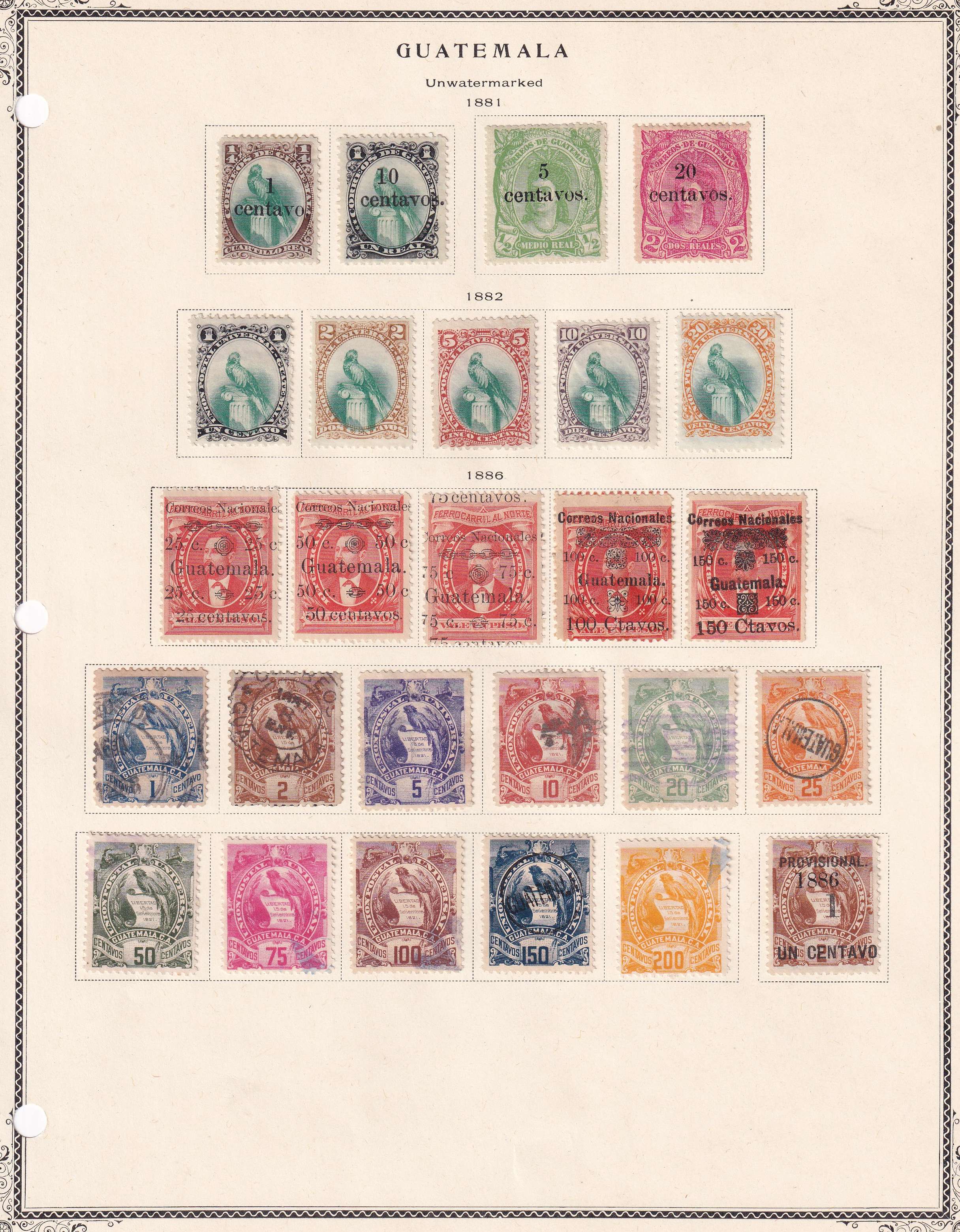 Guatemala 1871 — Better collection on 5 album pages featuring Scott 1 thru 107 chiefly complete with full…