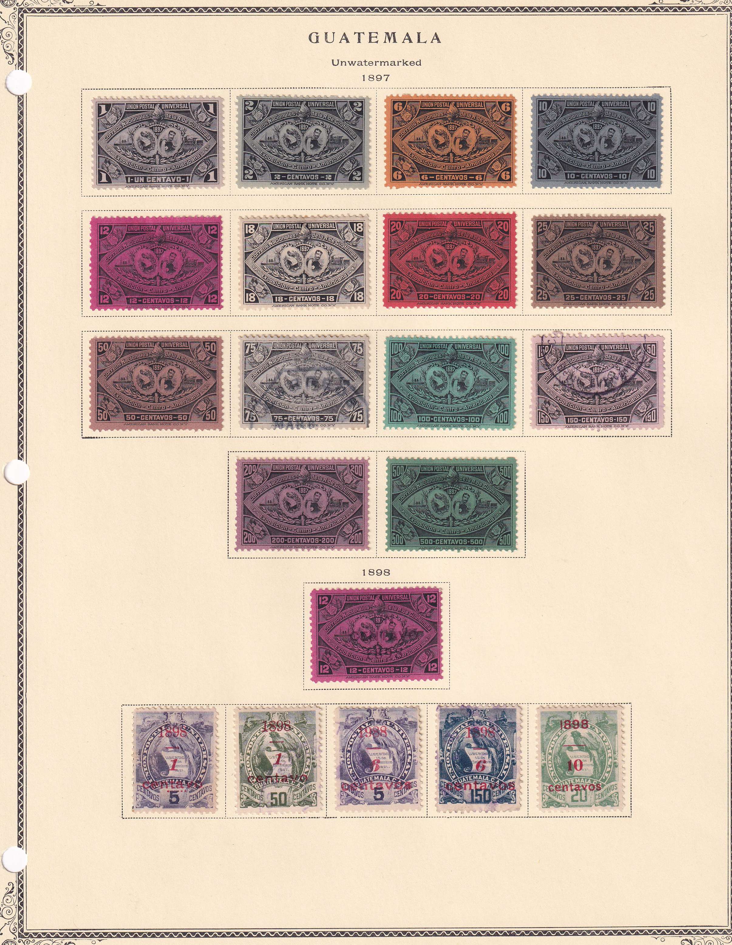 Guatemala 1871 — Better collection on 5 album pages featuring Scott 1 thru 107 chiefly complete with full…